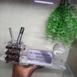 Glass Office Desk Pen & Business Card Holder