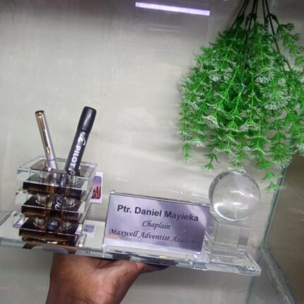 Glass Office Desk Pen & Business Card Holder
