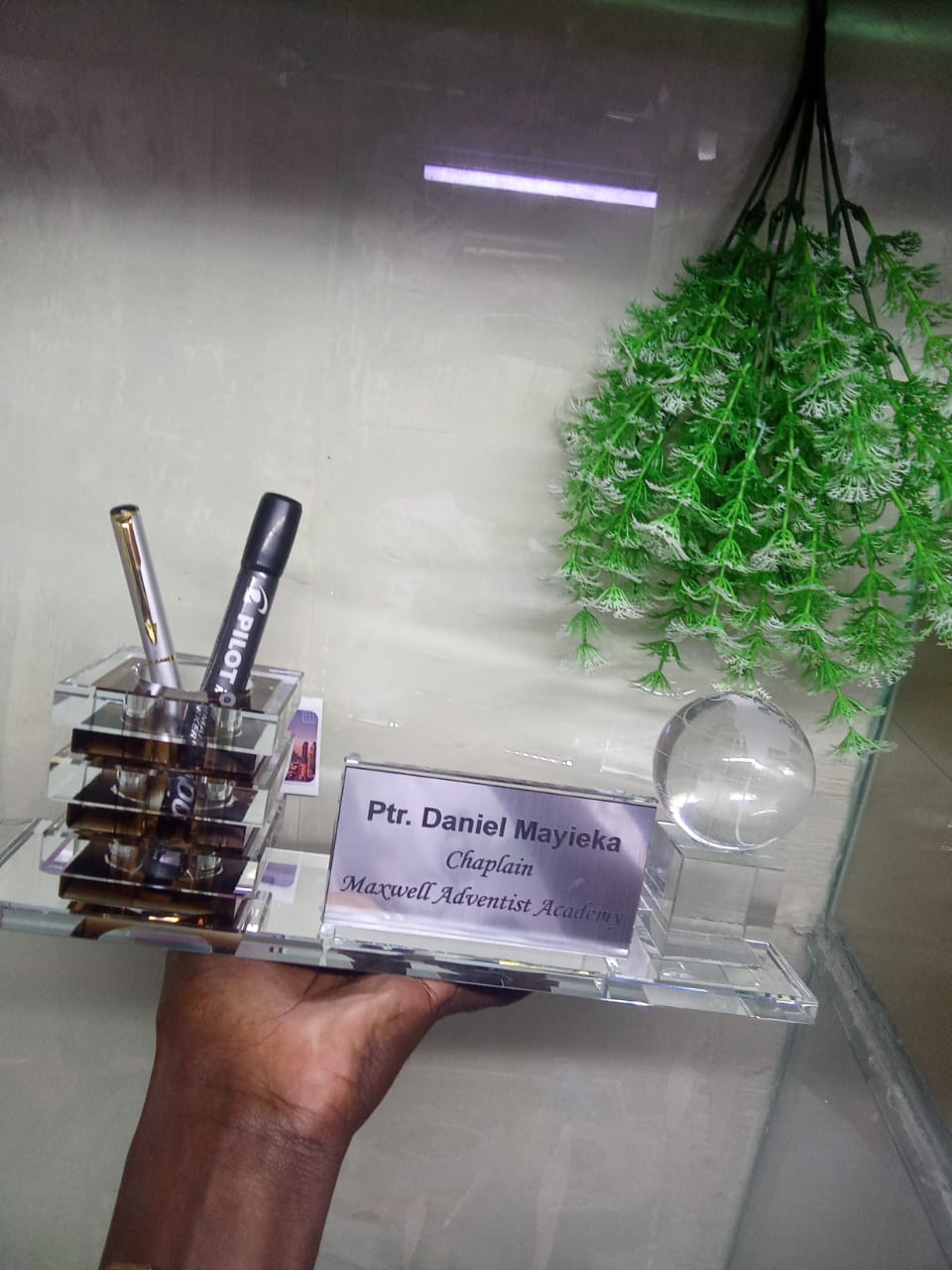 Glass Office Desk Pen & Business Card Holder Glass Office Desk Pen & Business Card Holder