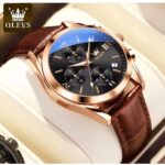 Olevs Chronograph Men's Watch – Leather Strap, Date & Luminous