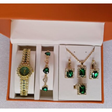 Gift set of watch, bracelet, necklace, ring, and earrings