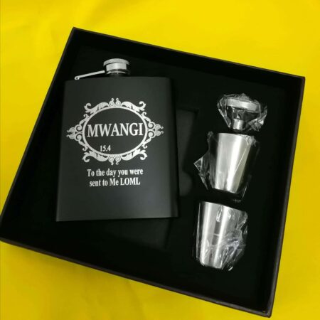 Engravable  Stainless Steel Hip Flask Gift Set -Black