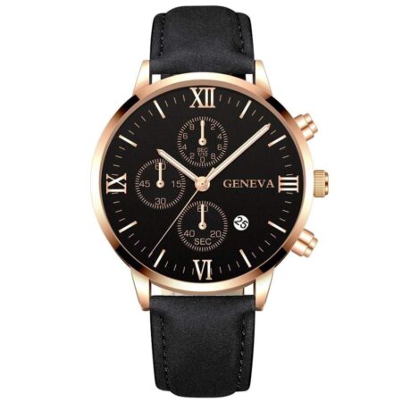 GENEVA Brand – Men’s Minimalist Sports Automatic Date Watch with Stainless Steel Leather Case Military Style