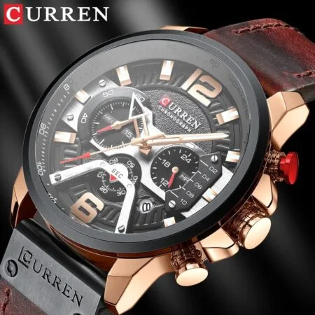 Men’s Leather Strap Chronograph Wrist Watch
