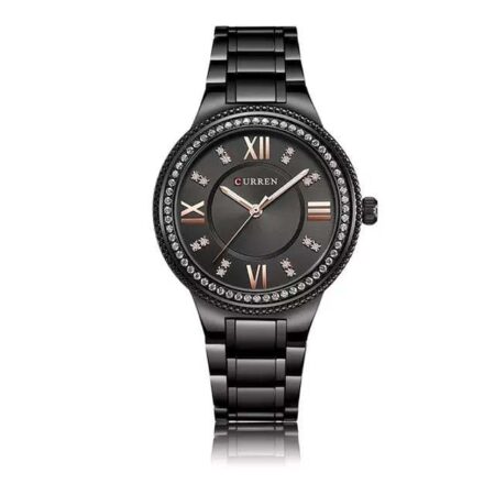 Curren Ladies Black Iced Water Resistant Top Brand Wrist Watch