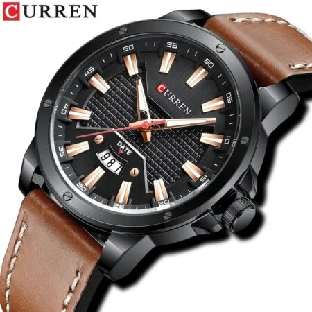 CURREN Men’s Luxury Brand Fashion Quartz Wristwatch with Leather Strap Water Resistant