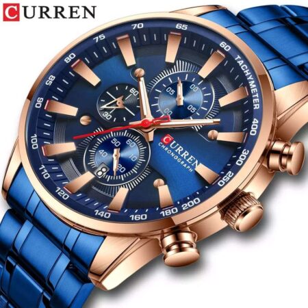 Curren Men’s Watch Sport Quartz Chronograph Wristwatches with Luminous Hands Fashion Stainless Steel Clock Date