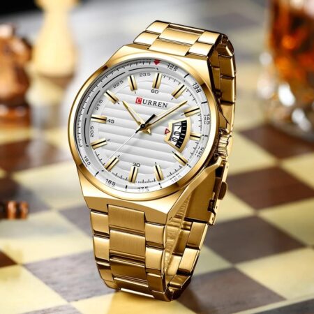 CURREN Men Quartz  Stainless Steel Band Fashion Business Wristwatch-Gold