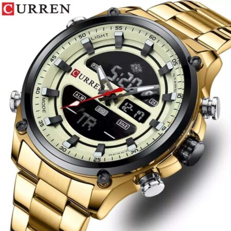 Curren M-8404 Digital/Analog Sports Quartz Movement Led Luminous Stainless Steel Men Wrist Watch