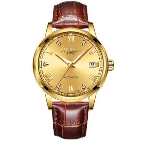 FNGEEN Automatic Mechanical Luminous  Leather Auto Date Men Wristwatch