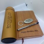 Brandedengraved gift set Notebook, pen and flask at 3500