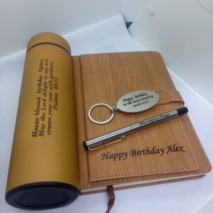 Brandedengraved gift set Notebook, pen and flask at 3500