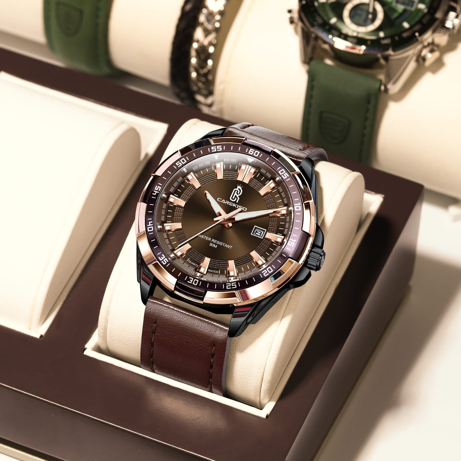 Carekiso Leather Quartz Stainless Steel Men’s Wrist Watch Carekiso Leather Quartz Stainless Steel Men’s Wrist Watch