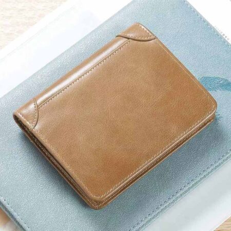 Engravable Classic Style Genuine Leather Men Wallet-Khaki