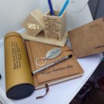 Complete package Notebook, pen, flask, pen desk organizer with digital clock
