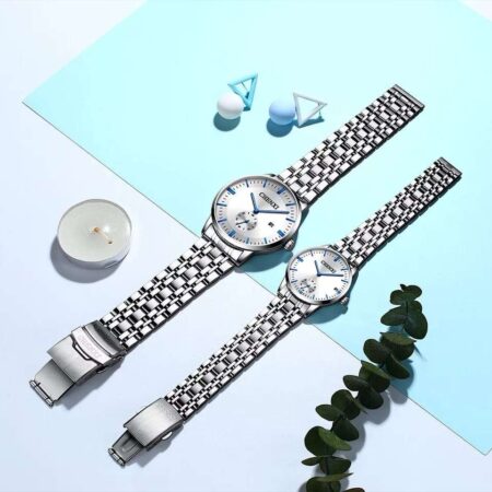 Couple Watches Stainless Steel Auto Date Japanese Movement Water Resistant