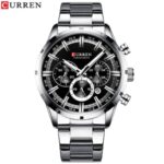 Curren 8355 Chronograph Quartz Movement Men Watch - Silver