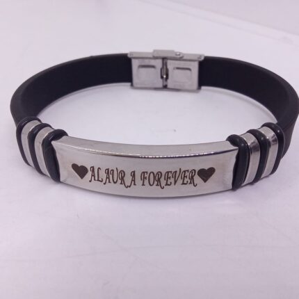 Engraved Rubber Bracelet with Metallic Plate