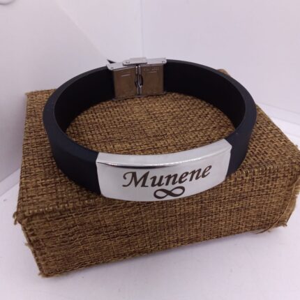 Engraved Rubber Bracelet with Metallic Plate – Custom Name Silicone Wristband