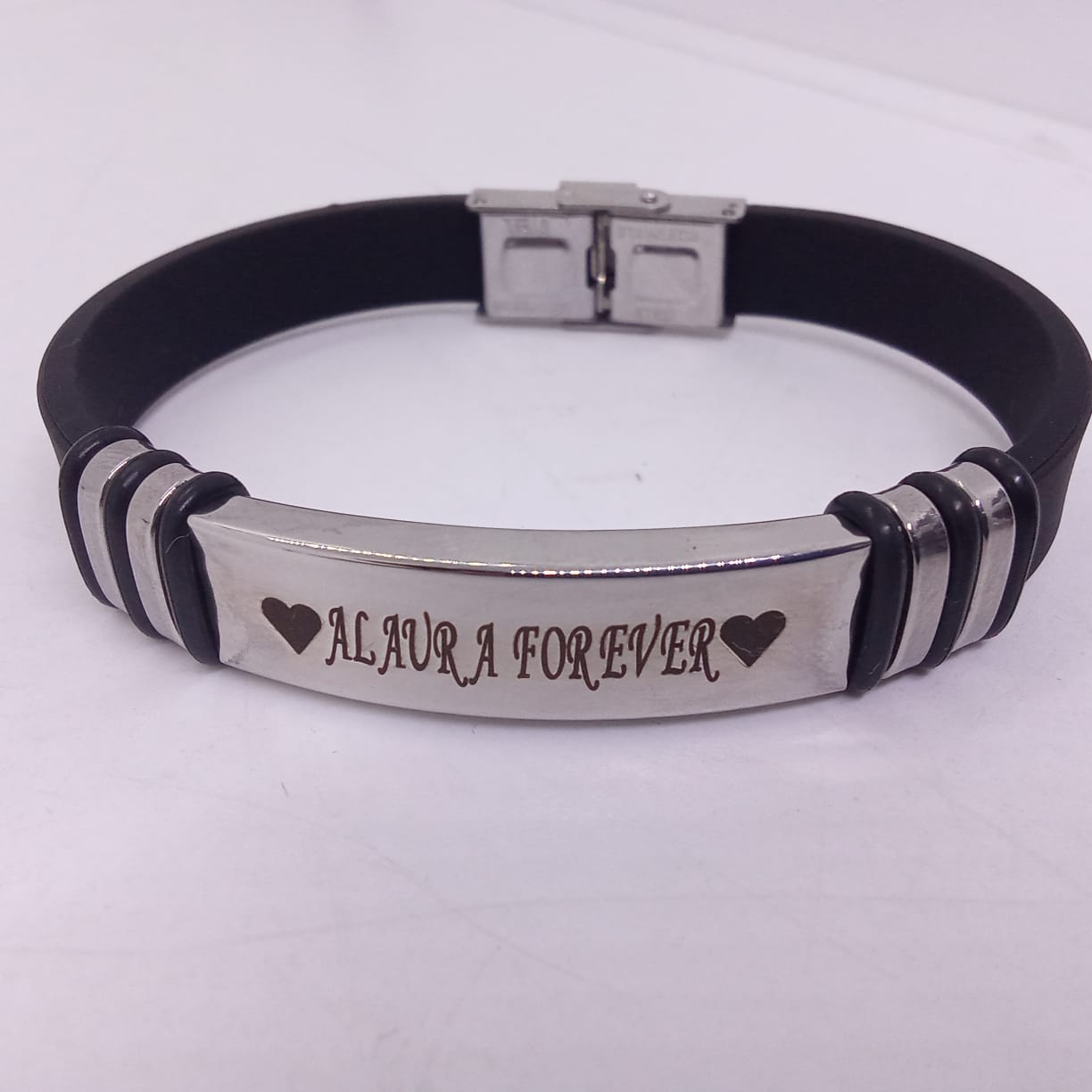 Engraved Rubber Bracelet with Metallic Plate Engraved Rubber Bracelet with Metallic Plate