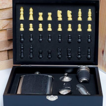 Engraved whiskey flask set , tot glasses, opener