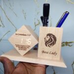 Engraved wooden desk organizer