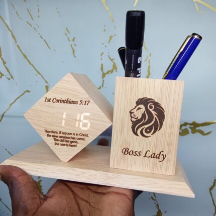 Engraved wooden desk organizer