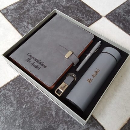 Executive Office Gift Set Kenya – Notebook, Pen, Keyholder & Flask Gift Box