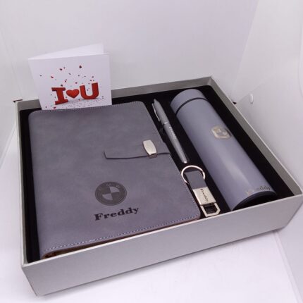 Executive Office Gift Set Notebook, Pen, Keyholder & Flask Corporate Gift Box