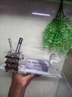 Glass Office Desk Pen & Business Card Holder Elegant Executive Desk Organizer