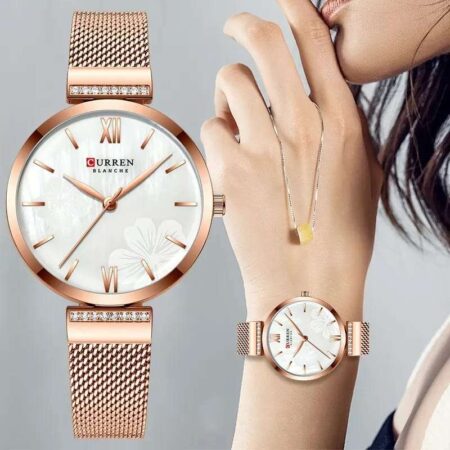 CURREN Classy Dress Ladies Stainless Steel Mesh Straps Wristwatch