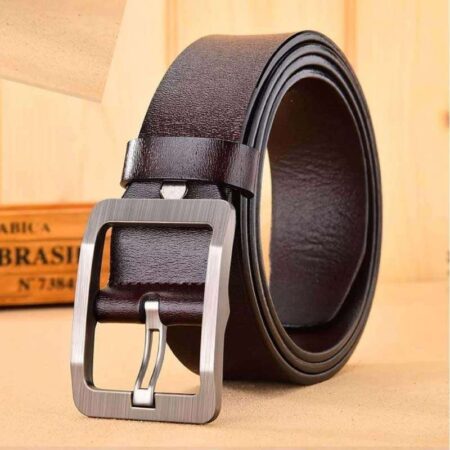 Men’s Cowhide Genuine Leather Belt Pin Buckle-Coffee Brown