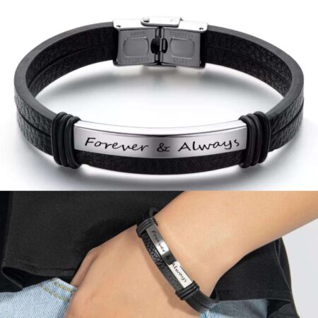Personalized Stainless Steel Wrist Bracelet Leather Band