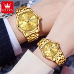 OLEVS 5513 Couple Watches – Stainless Steel, Date & Day Display, Water Resistant Quartz Set