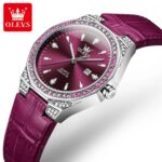OLEVS 5606 Ladies Leather Strap Watch – Date Display, Stainless Steel Case, Water Resistant