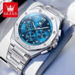 OLEVS Chronograph Watch – Luxury Stainless Steel Sports Quartz Watch for Men