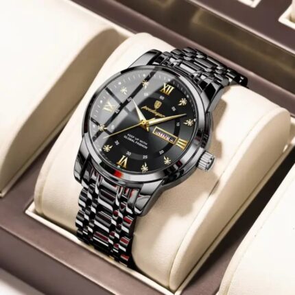POEDAGAR Men Watch – Luxury Quartz Stainless Steel Wrist Watch for Me