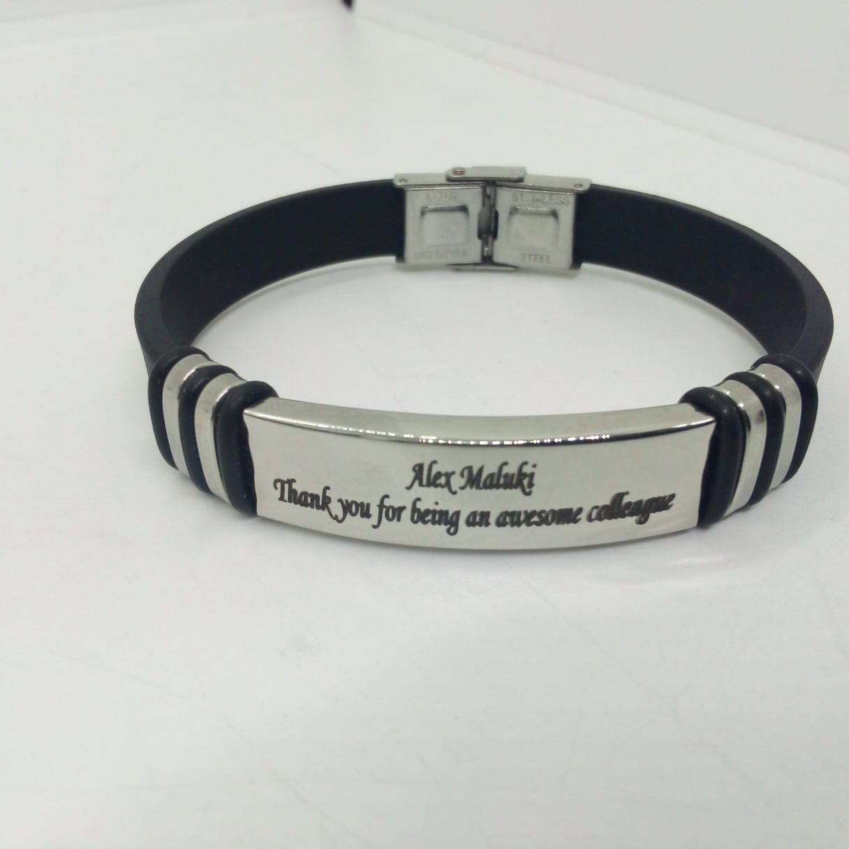 Personalized Rubber Wristband with Metal Tag Personalized Rubber Wristband with Metal Tag