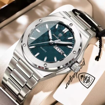 Poedagar Men's Watch – Stainless Steel, Day & Date Display