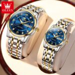 OLEVS 5513 Couple Watches – Stainless Steel, Date & Day Display, Water Resistant Quartz Set