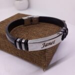 Engraved Rubber Bracelet with Metallic Plate Custom Name Silicone Wristband - Image 4