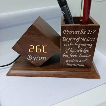Wooden Engraved Desk Organizer