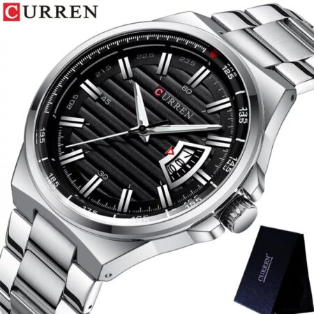 CURREN Men Quartz  Stainless Steel Band Fashion Business Wristwatch-Silver Black Face