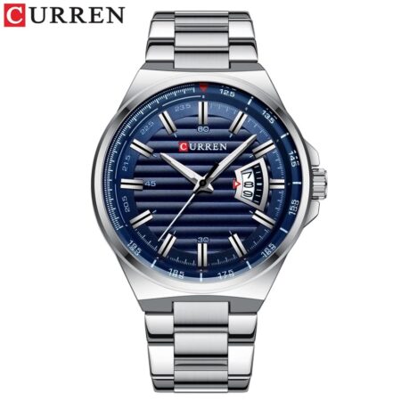 CURREN Men Quartz  Stainless Steel Band Fashion Business Wristwatch-Silver Blue Face