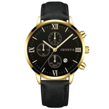 GENEVA Brand – Men’s Minimalist Sports Automatic Date Watch with Stainless Steel Leather Case Military Style
