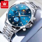 OLEVS Luxury Blue Moonphase Men's Watch – Stainless Steel Waterproof Quartz Wristwatch