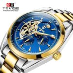TEVISE Automatic Skeleton Men's Watch – Two-Tone Gold & Silver Luxury Mechanical Wristwatch - Image 4