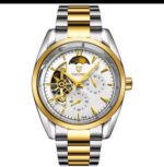 TEVISE Automatic Skeleton Men's Watch – Two-Tone Gold & Silver Luxury Mechanical Wristwatch - Image 3