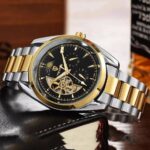 TEVISE Automatic Skeleton Men's Watch – Two-Tone Gold & Silver Luxury Mechanical Wristwatch - Image 2