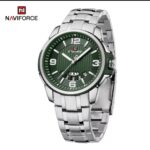 NAVIFORCE Men's Green Dial Stainless Steel Quartz Watch with Day & Date Display